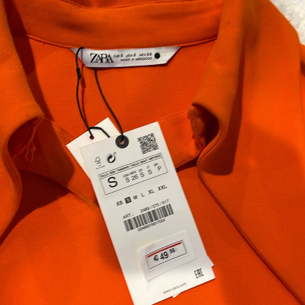 Zara Orange Long-Sleeve Shift Dress with Statement Collar - Picture 9 of 11